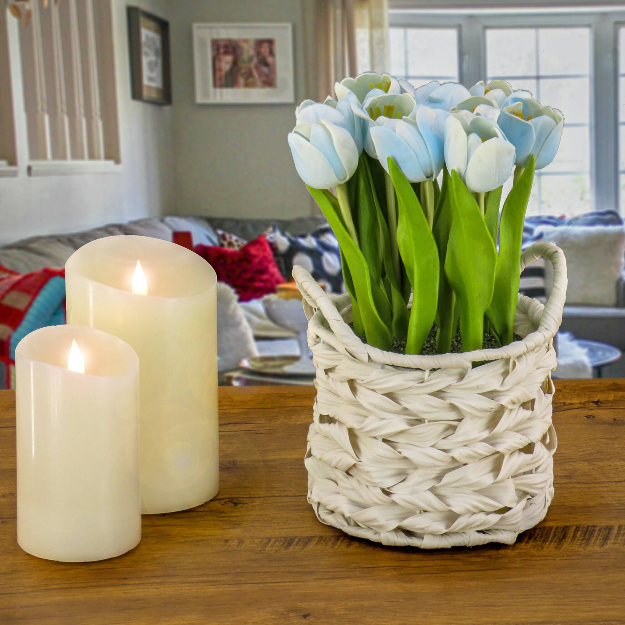 10" Tulip Bouquet in White Basket